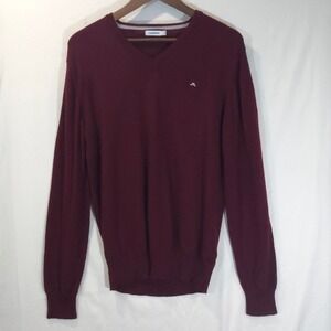 J.Lindeberg Lymann Burgundy 100% Merino Wool V-Neck Sweater Men's Large